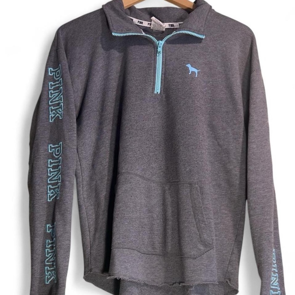Victoria's Secret PINK Gray and Blue Quarter-Zip Hoodie